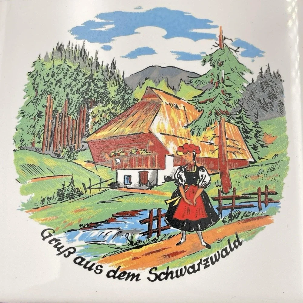 Vintage‎ 1960s Cast Iron Tile Trivet German Black Forest Schwarzwald
